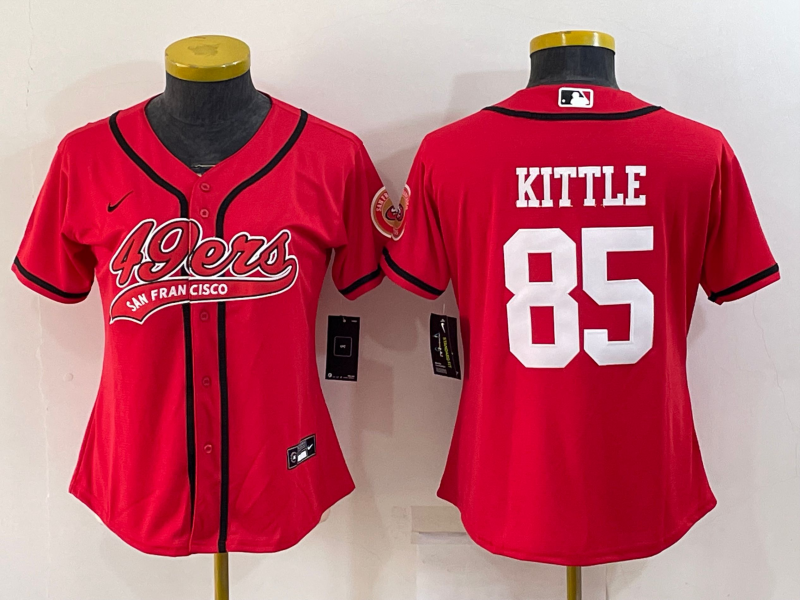 Women's San Francisco 49ers #85 George Kittle Red With Patch Cool Base Stitched Baseball Jersey(Run Small) Women's San Francisco 49ers #85 George Kittle Red With Patch Cool Base Stitched Baseball Jersey(Run Small)