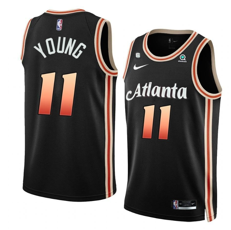 Men's Atlanta Hawks #11 Trae Young Black 2022/23 City Edition With NO.6 Patch Stitched Jersey Men's Atlanta Hawks #11 Trae Young Black 2022/23 City Edition With NO.6 Patch Stitched Jersey