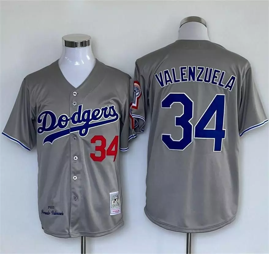 Men's Los Angeles Dodgers #34 Fernando Valenzuela GrayFlex Base Stitched Baseball Jersey