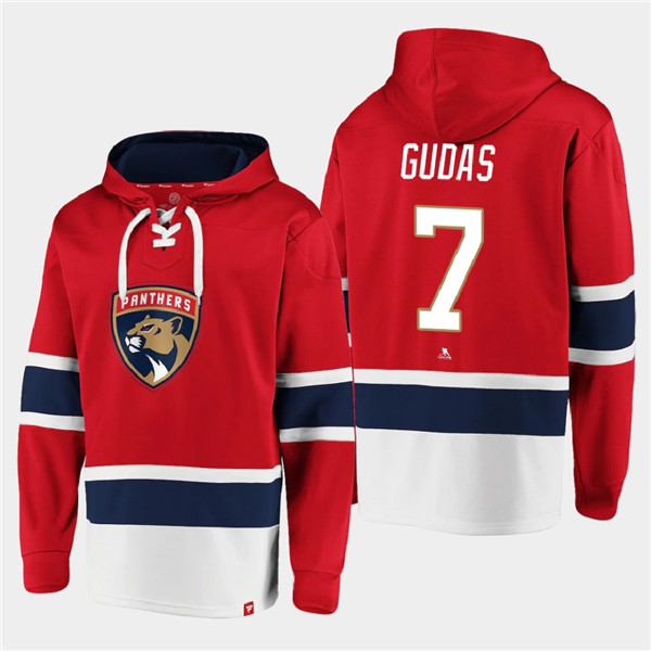 Men's Red Florida Panthers #7 Radko Gudas Ageless Must-Have Lace-Up Pullover Hoodie