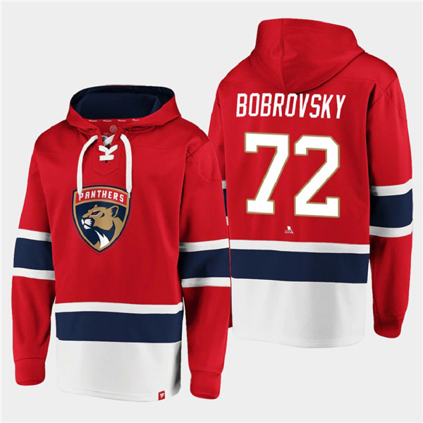 Men's Red Florida Panthers #72 Sergei Bobrovsky Ageless Must-Have Lace-Up Pullover Hoodie