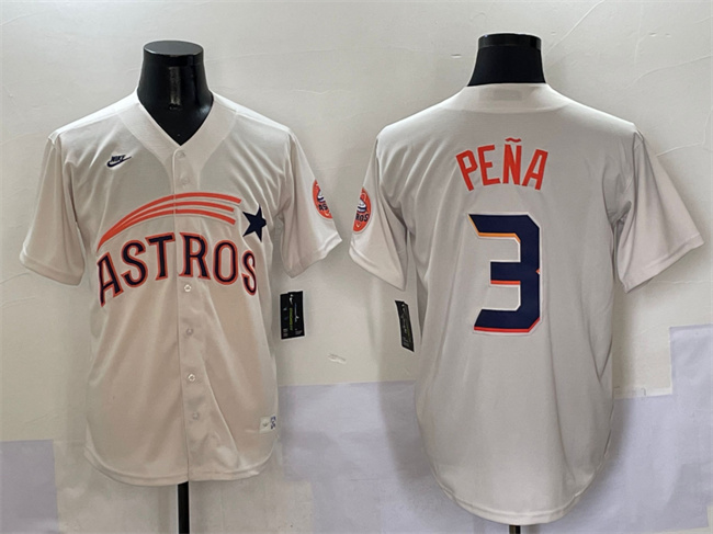 Men's Houston Astros #3 Jeremy Peña Cream Throwoperstown Collection Limited Stitched Baseball Jersey Men's Houston Astros #3 Jeremy Peña Cream Throwoperstown Collection Limited Stitched Baseball Jersey