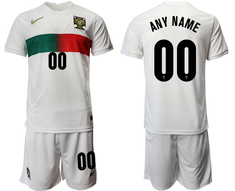 Men's Portugal Custom White Away Soccer Jersey Suit 001