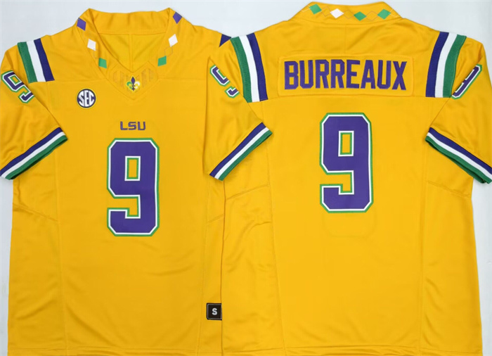 Men's LSU Tigers #9 Joe Burreaux Yellow 2026 F.U.S.E. Stitched Jersey