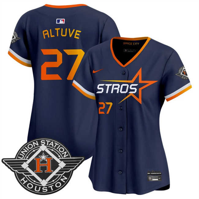 Women's Houston Astros #27 Jose Altuve Navy 2025 City Connect Limited Stitched Baseball Jersey(Run Small) Women's Houston Astros #27 Jose Altuve Navy 2025 City Connect Limited Stitched Baseball Jersey(Run Small)