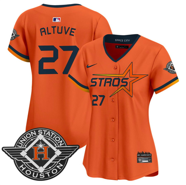 Women's Houston Astros #27 Jose Altuve Orange 2025 City Connect Limited Stitched Baseball Jersey(Run Small) Women's Houston Astros #27 Jose Altuve Orange 2025 City Connect Limited Stitched Baseball Jersey(Run Small)