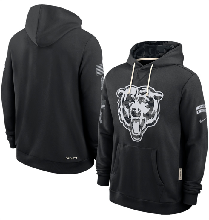 Men's Chicago Bears Black 2026 Salute to Service Sideline Dri-FIT Pullover Hoodie