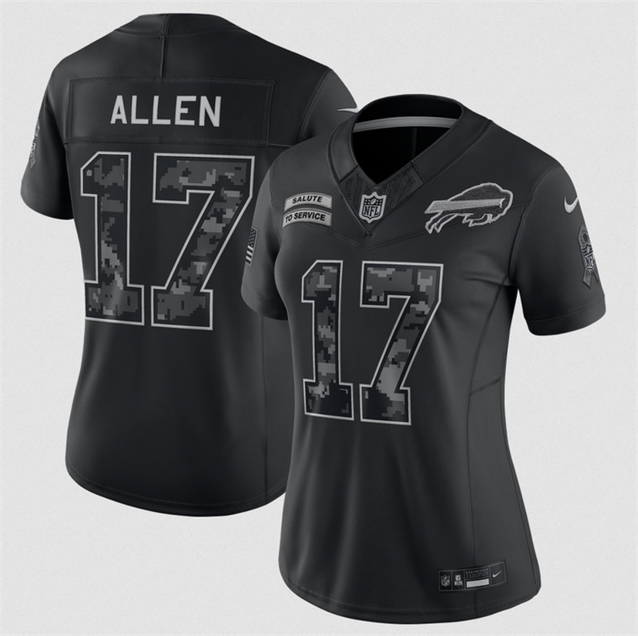 Women's Buffalo Bills #17 Josh Allen Black 2026 Salute to Service Limited Stitched Football Jersey(Run Small)