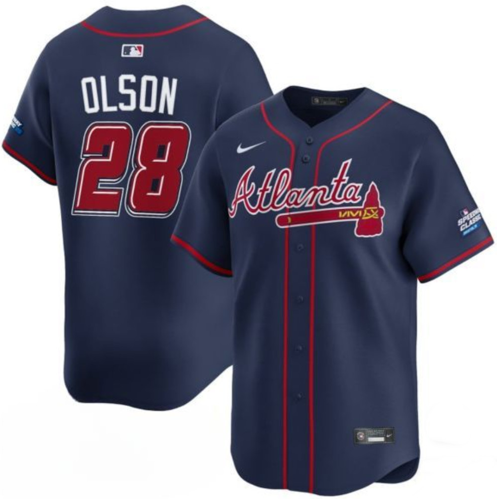 Men's Atlanta Braves #28 Matt Olson Navy 2025 Speedway Classic Alternate Limited Stitched Baseball Jersey Men's Atlanta Braves #28 Matt Olson Navy 2025 Speedway Classic Alternate Limited Stitched Baseball Jersey