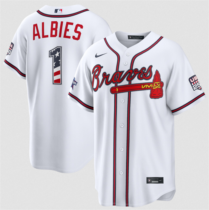 Men's Atlanta Braves #1 Ozzie Albies White 2026 All-Star Edition Stars & Stripes Stadium Pick-A-Player Stitched Baseball Jersey