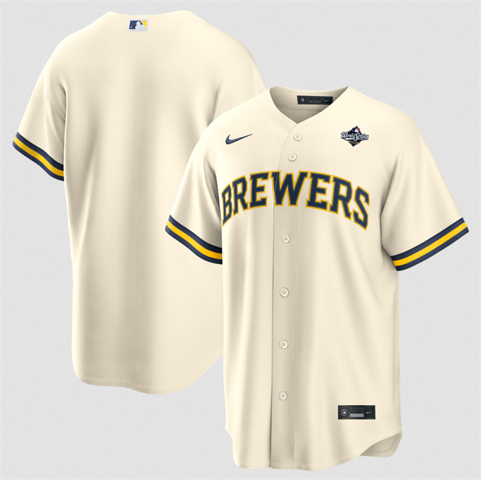 Men's Milwaukee Brewers Blank Cream 2026 World Series Cool Base Stitched Baseball Jersey