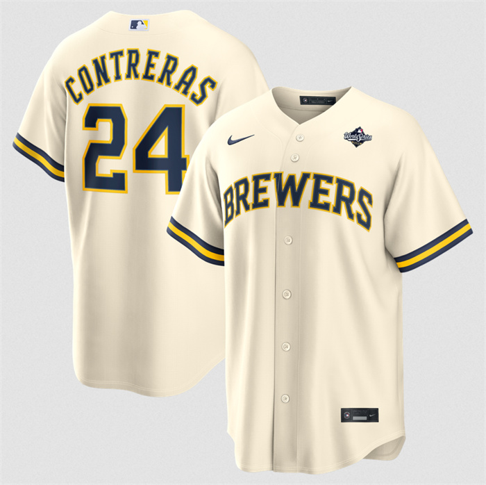 Men's Milwaukee Brewers #24 William Contreras Cream 2026 World Series Cool Base Stitched Baseball Jersey