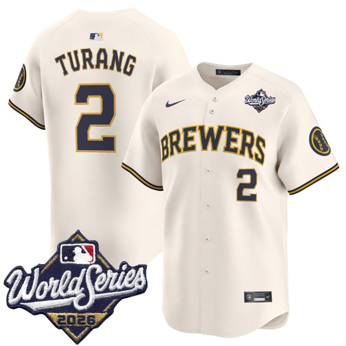 Men's Milwaukee Brewers #2 Brice Turang Cream 2026 World Series Limited Stitched Baseball Jersey