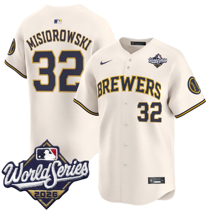 Men's Milwaukee Brewers #32 Jacob Misiorowski Cream 2026 World Series Limited Stitched Baseball Jersey