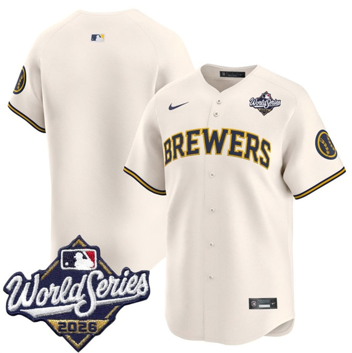 Men's Milwaukee Brewers Blank Cream 2026 World Series Limited Stitched Baseball Jersey