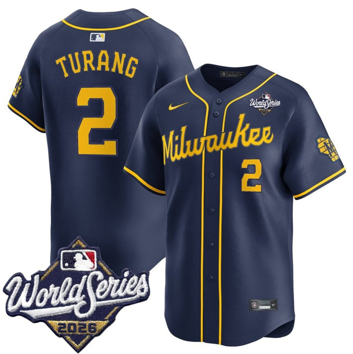 Men's Milwaukee Brewers #2 Brice Turang Navy 2026 World Series Alternate Limited Stitched Baseball Jersey