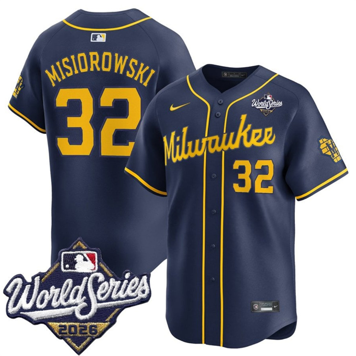 Men's Milwaukee Brewers #32 Jacob Misiorowski Navy 2026 World Series Alternate Limited Stitched Baseball Jersey