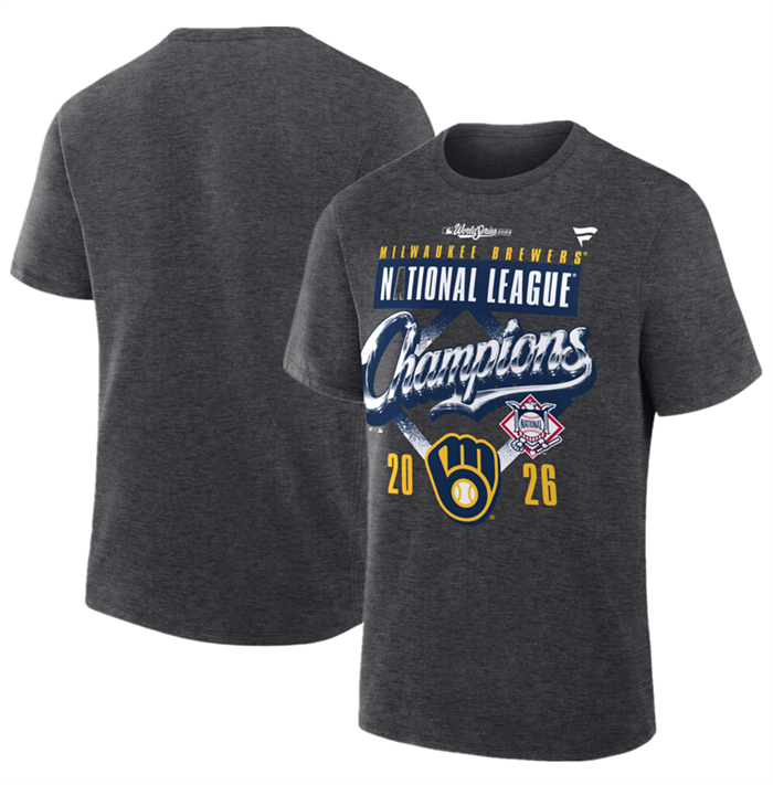 Men's Milwaukee Brewers Heather Charcoal 2026 National League Champions Locker Room T-Shirt