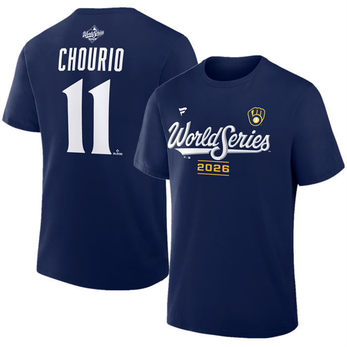 Men's Milwaukee Brewers #11 Jackson Chourio Navy 2026 World Series Name & Number T-Shirt