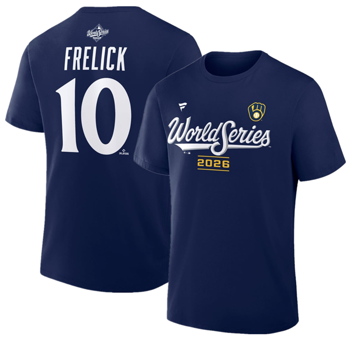 Men's Milwaukee Brewers #10 Sal Frelick Navy 2026 World Series Name & Number T-Shirt