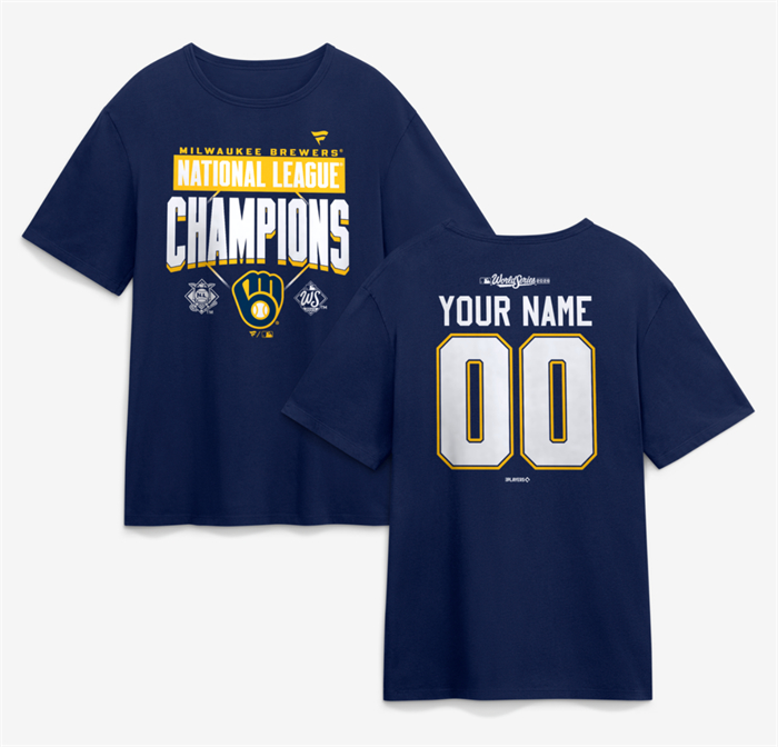 Men's Milwaukee Brewers Navy 2026 Custom National League Champions Name & Number T-Shirt