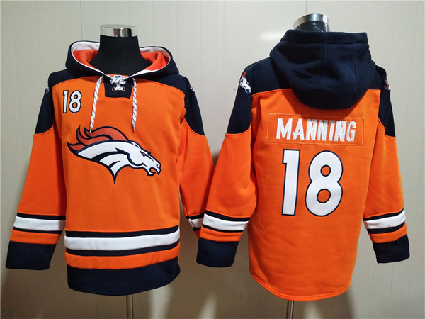 Men's Denver Broncos #18 Peyton Manning Orange Ageless Must-Have Lace-Up Pullover Men's Denver Broncos #18 Peyton Manning Orange Ageless Must-Have Lace-Up Pullover