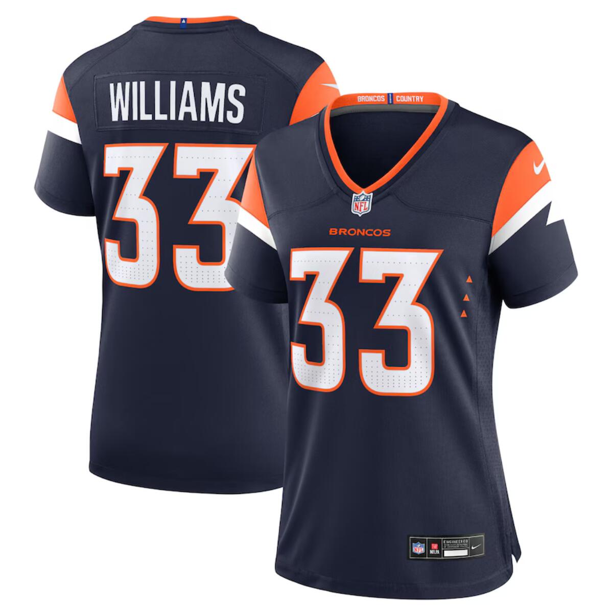 Women's Denver Broncos #33 Javonte Williams Navy 2024 Alternate Stitched Jersey(Run Small) Women's Denver Broncos #33 Javonte Williams Navy 2024 Alternate Stitched Jersey(Run Small)