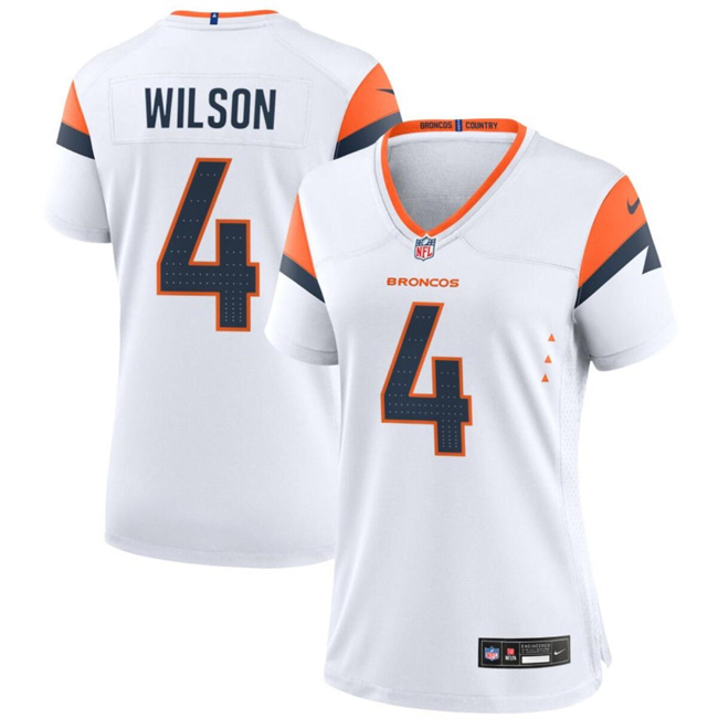 Women's Denver Broncos #4 Zach Wilson White 2024 Stitched Jersey(Run Small)