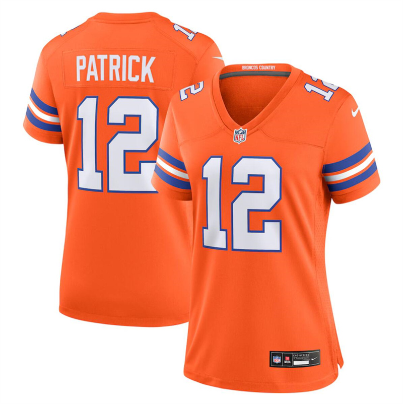 Women's Denver Broncos #12 Tim Patrick Orange Mile High Collection 1977 Throwback Stitched Jersey(Run Small) Women's Denver Broncos #12 Tim Patrick Orange Mile High Collection 1977 Throwback Stitched Jersey(Run Small)