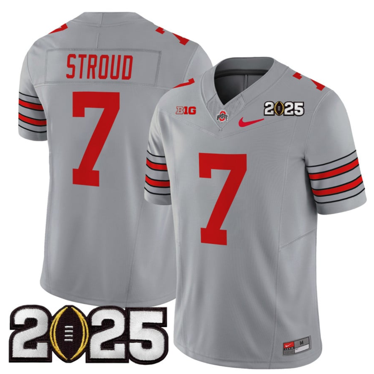 Men's Ohio State Buckeyes #7 C.J. Stroud Grey 2025 CFP Final Patch F.U.S.E. Vapor Limited Stitched Football Jersey Men's Ohio State Buckeyes #7 C.J. Stroud Grey 2025 CFP Final Patch F.U.S.E. Vapor Limited Stitched Football Jersey