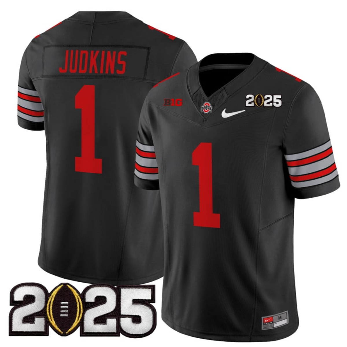 Men's Ohio State Buckeyes #1 Quinshon Judkins Black 2025 CFP Final Patch F.U.S.E. Vapor Limited Stitched Football Jersey Men's Ohio State Buckeyes #1 Quinshon Judkins Black 2025 CFP Final Patch F.U.S.E. Vapor Limited Stitched Football Jersey