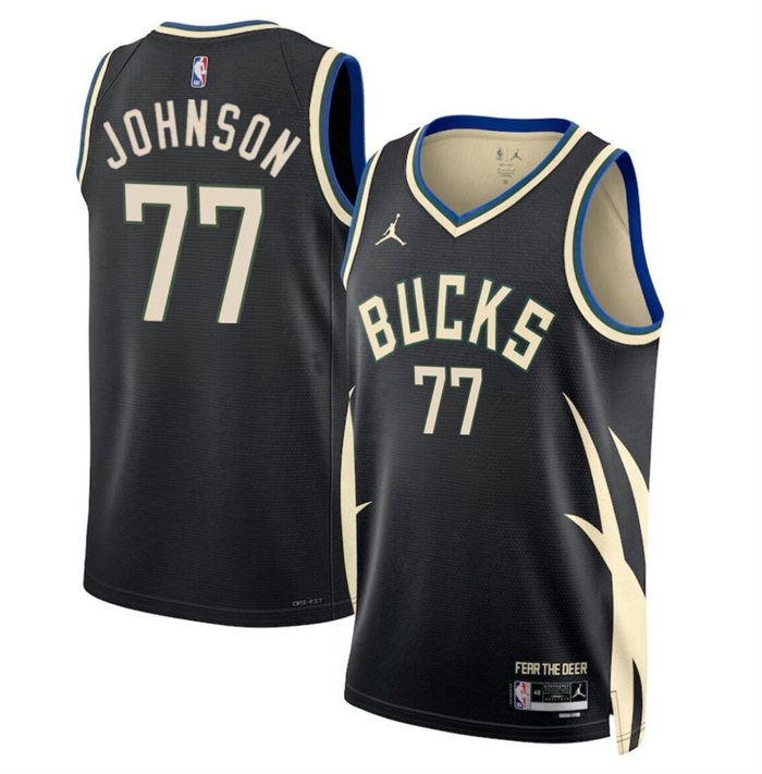 Men's Milwaukee Bucks #77 AJ Johnson Black 2024 Draft Statement Edition Stitched Basketball Jersey
