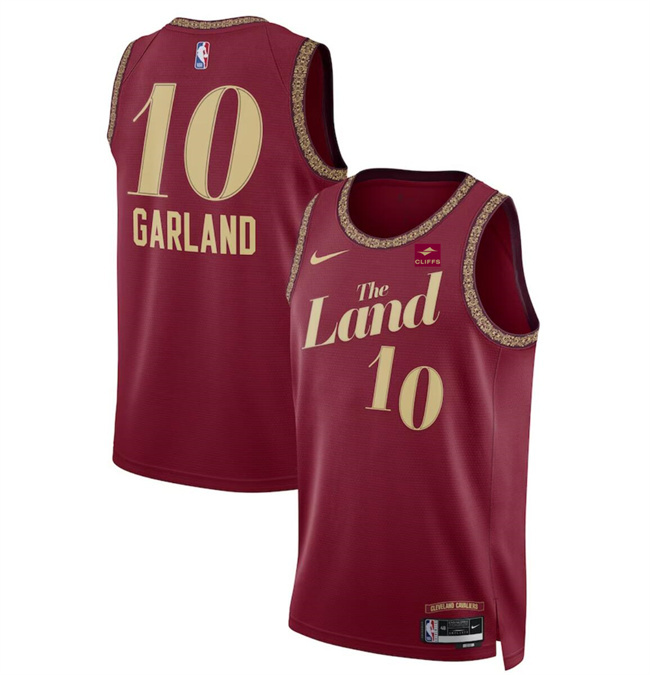 Men's Cleveland Cavaliers #10 Darius Garland Wine 2023/24 City Edition Stitched Jersey Men's Cleveland Cavaliers #10 Darius Garland Wine 2023/24 City Edition Stitched Jersey