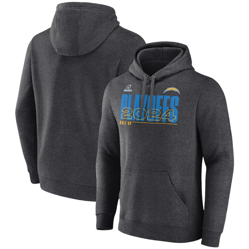 Men's Los Angeles Chargers Charcoal 2024 Playoffs Pullover Hoodie - Men's Los Angeles Chargers Charcoal 2024 Playoffs Pullover Hoodie