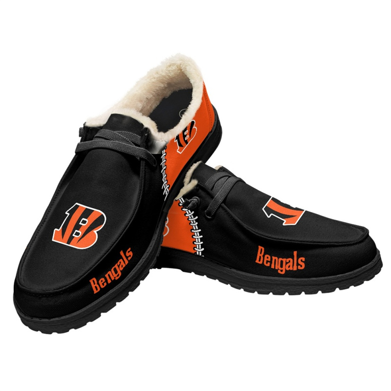 Men's Cincinnati Bengals Loafers Lace Up Fuzzy Lined Shoes 002 (Pls check description for details)