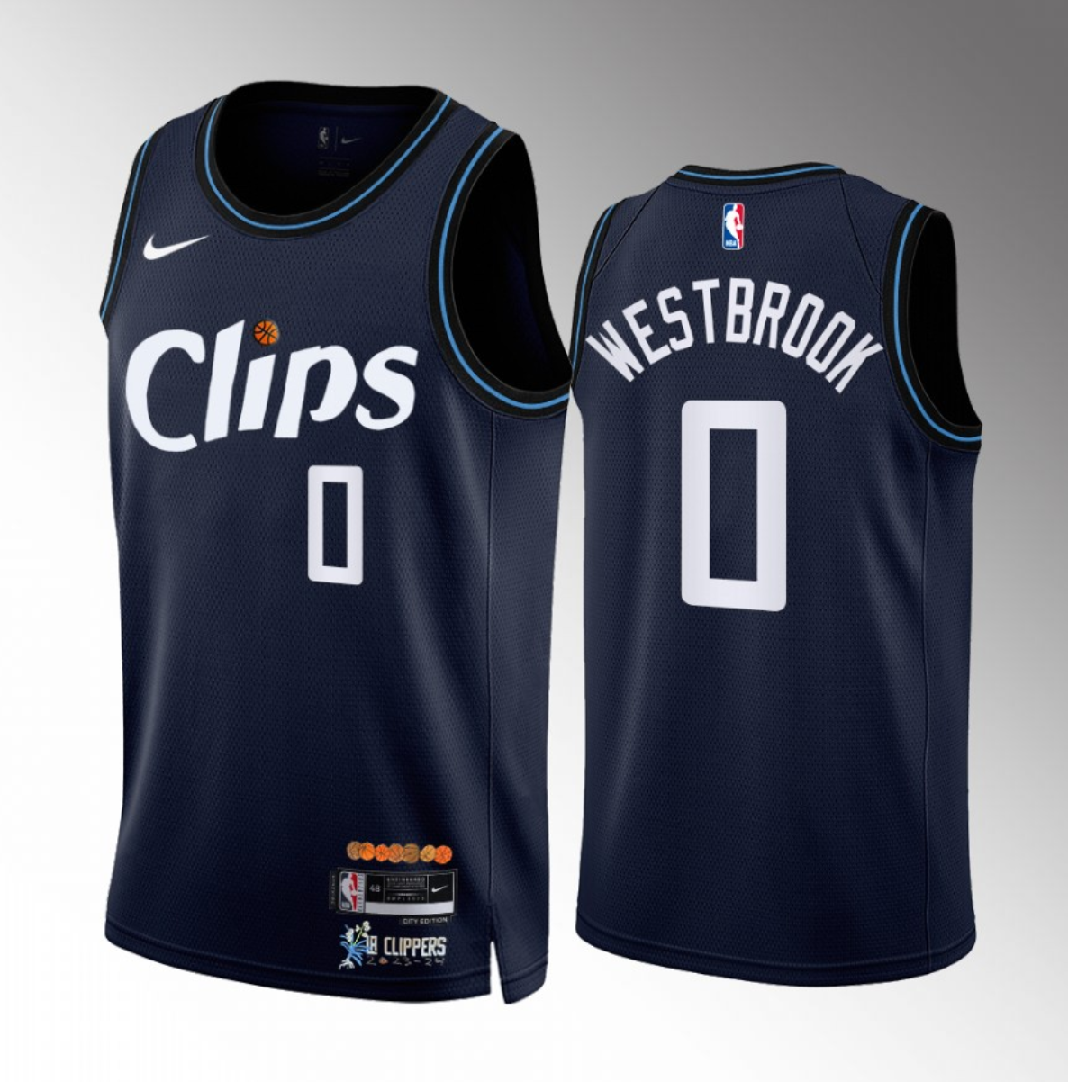 Men's Los Angeles Clippers #0 Russell Westbrook Navy 2023/24 City Edition Stitched Jersey Men's Los Angeles Clippers #0 Russell Westbrook Navy 2023/24 City Edition Stitched Jersey