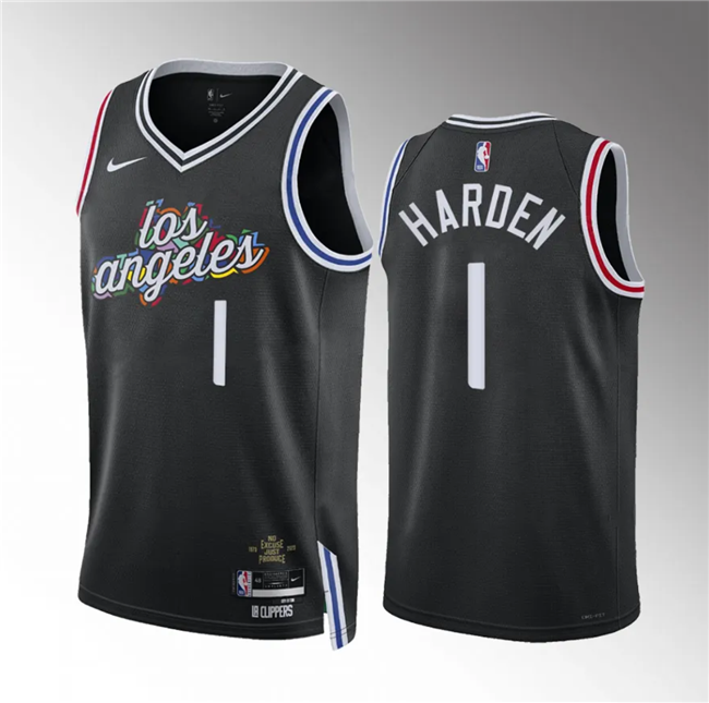 Men's Los Angeles Clippers #1 James Harden Black 2022/23 City Edition Stitched Jersey Men's Los Angeles Clippers #1 James Harden Black 2022/23 City Edition Stitched Jersey