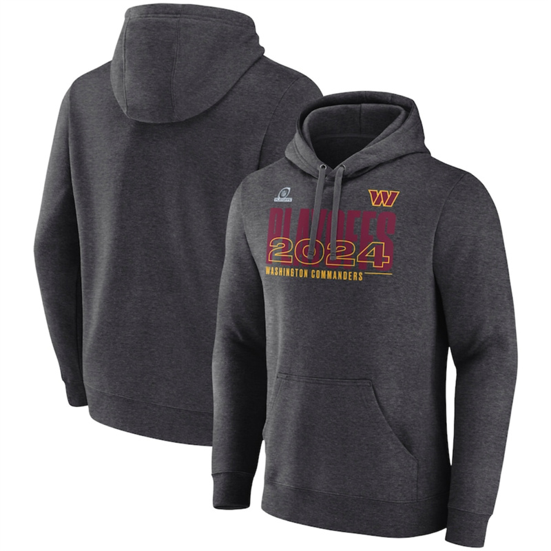Men's Washington Commanders Heather Charcoal 2024 Playoffs Fleece Pullover Hoodie Men's Washington Commanders Heather Charcoal 2024 Playoffs Fleece Pullover Hoodie