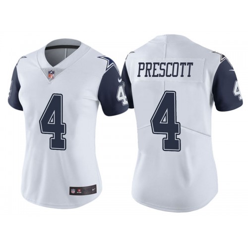 Women's Dallas Cowboys #4 Dak Prescott White/Navy Vapor Untouchable Limited Stitched Jersey(Run Small）