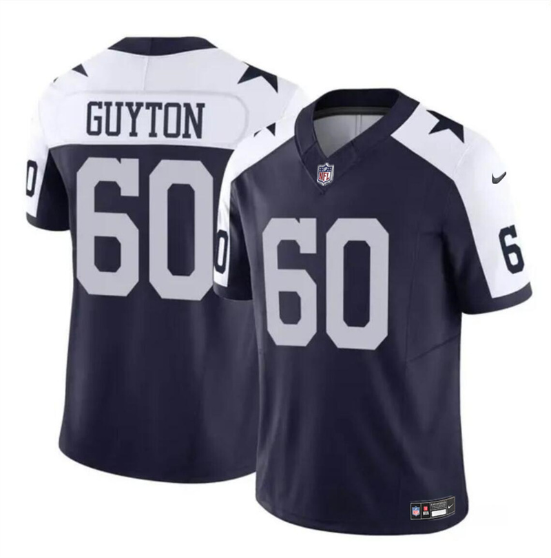 Youth Dallas Cowboys #60 Tyler Guyton Navy/White 2024 Draft F.U.S.E Thanksgiving Vapor Untouchable Limited Stitched Football Jersey