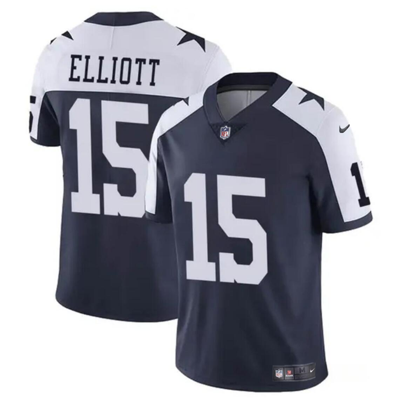 Youth Dallas Cowboys #15 Ezekiel Elliott Navy/White Vapor Untouchable Thanksgiving Limited Stitched Football Jersey