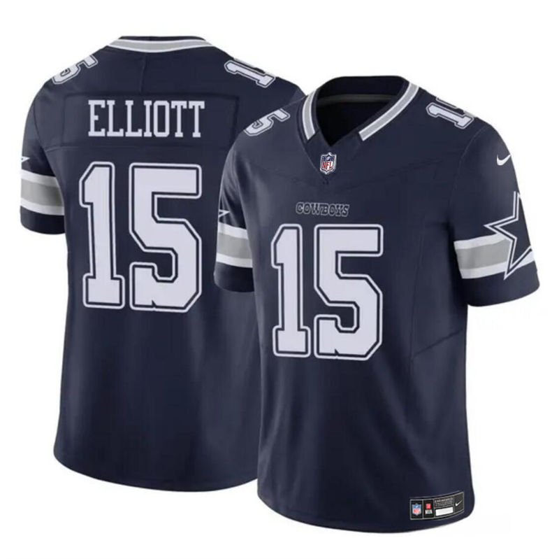 Youth Dallas Cowboys #15 Ezekiel Elliott Navy 2023 F.U.S.E Vapor Untouchable Limited Stitched Football Jersey