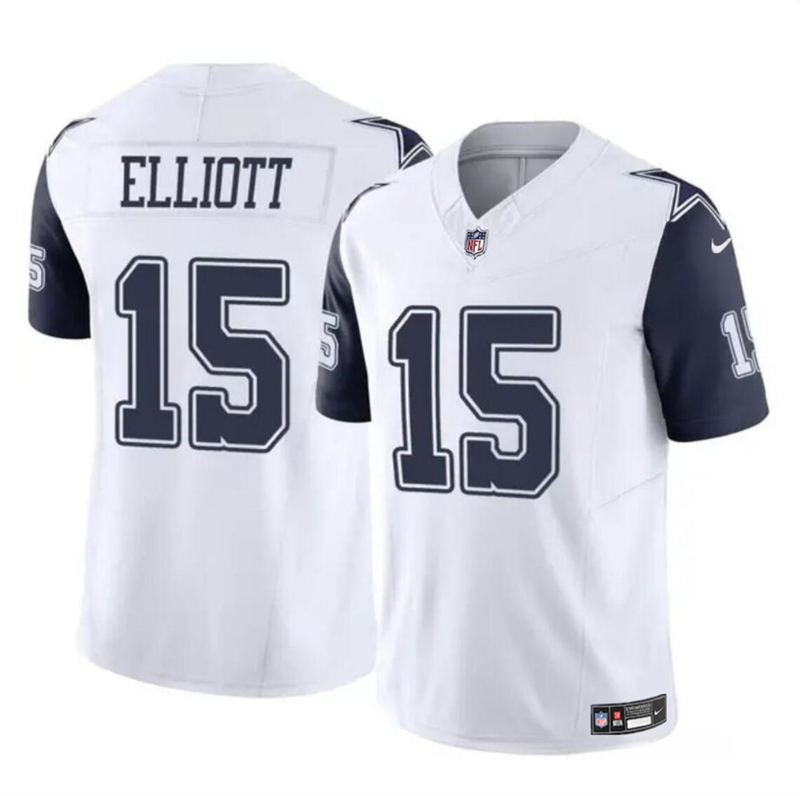 Youth Dallas Cowboys #15 Ezekiel Elliott White 2023 F.U.S.E Color Rush Limited Stitched Football Jersey