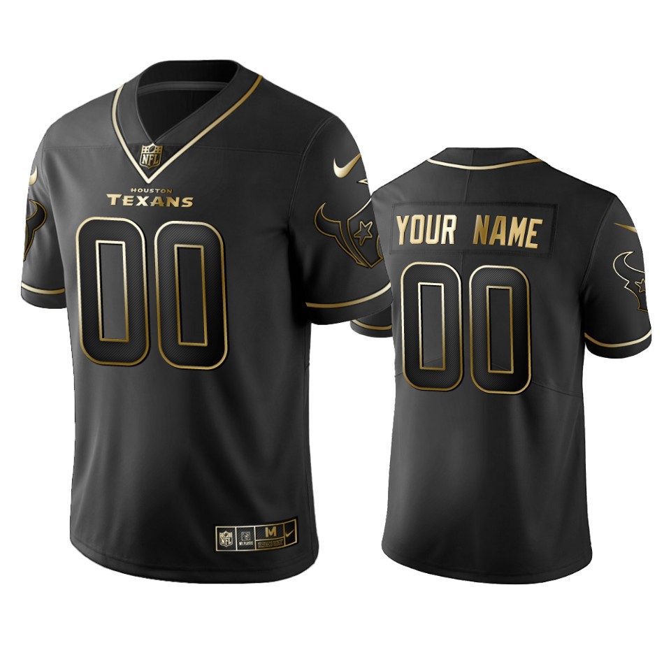 Texans Custom Men's Stitched NFL Vapor Untouchable Limited Black Golden Jersey