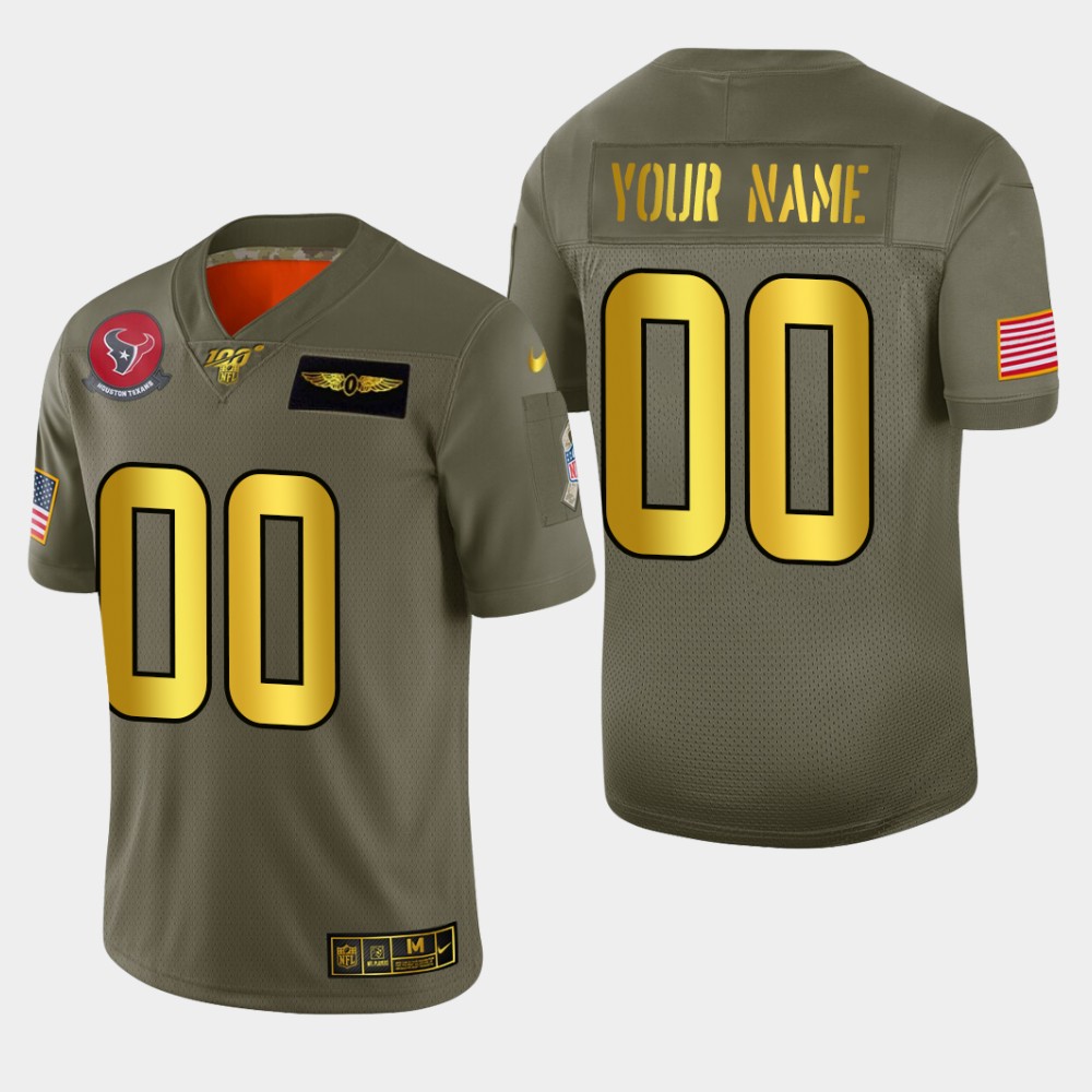 Nike Texans Custom Men's Olive Gold 2019 Salute to Service NFL 100 Limited Jersey