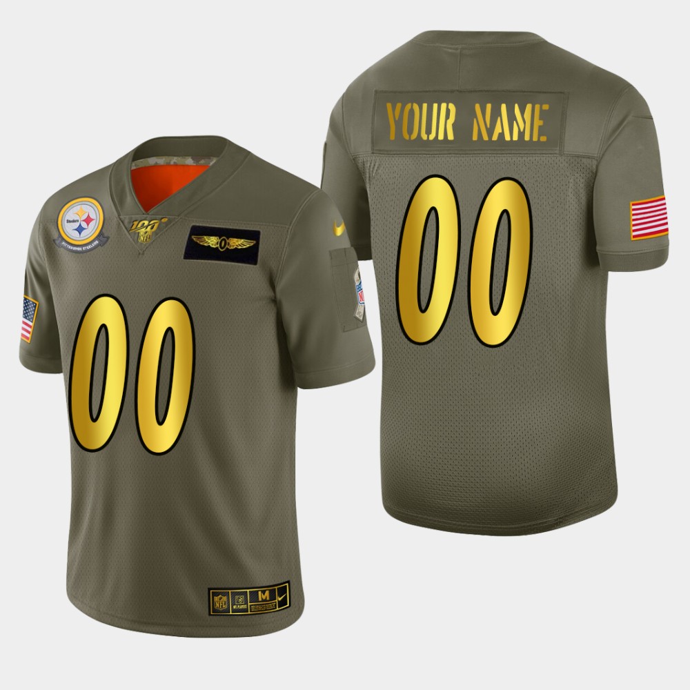 Nike Steelers Custom Men's Olive Gold 2019 Salute to Service NFL 100 Limited Jersey