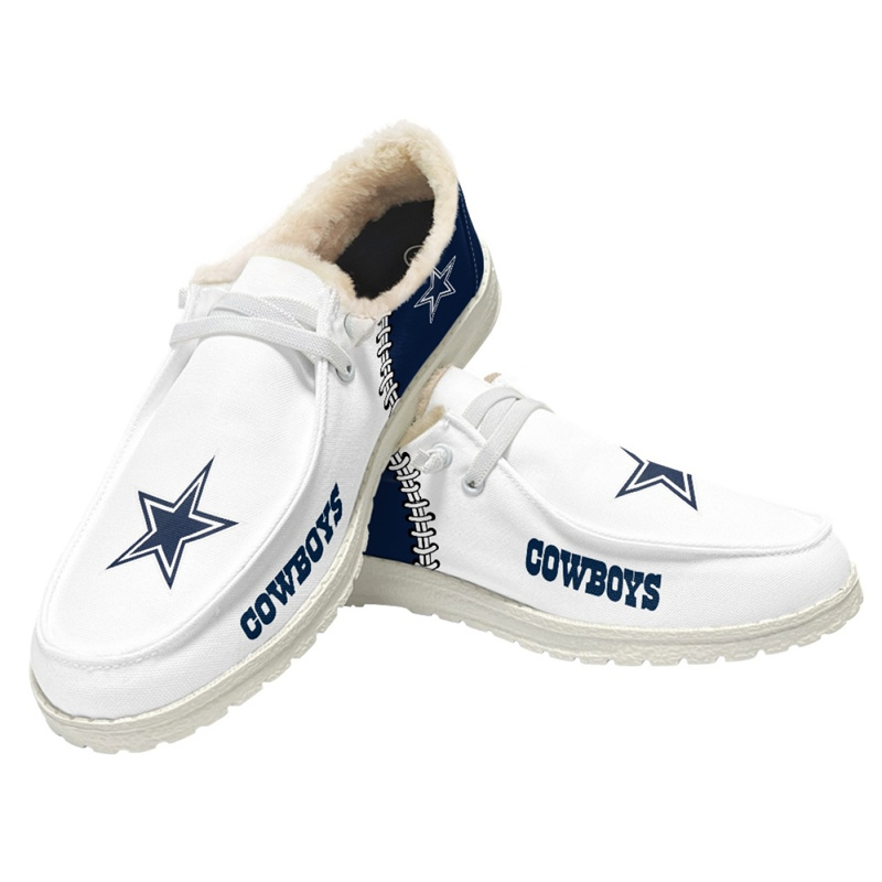 Women's Dallas Cowboys Loafers Lace Up Fuzzy Lined Shoes 002 (Pls check description for details)