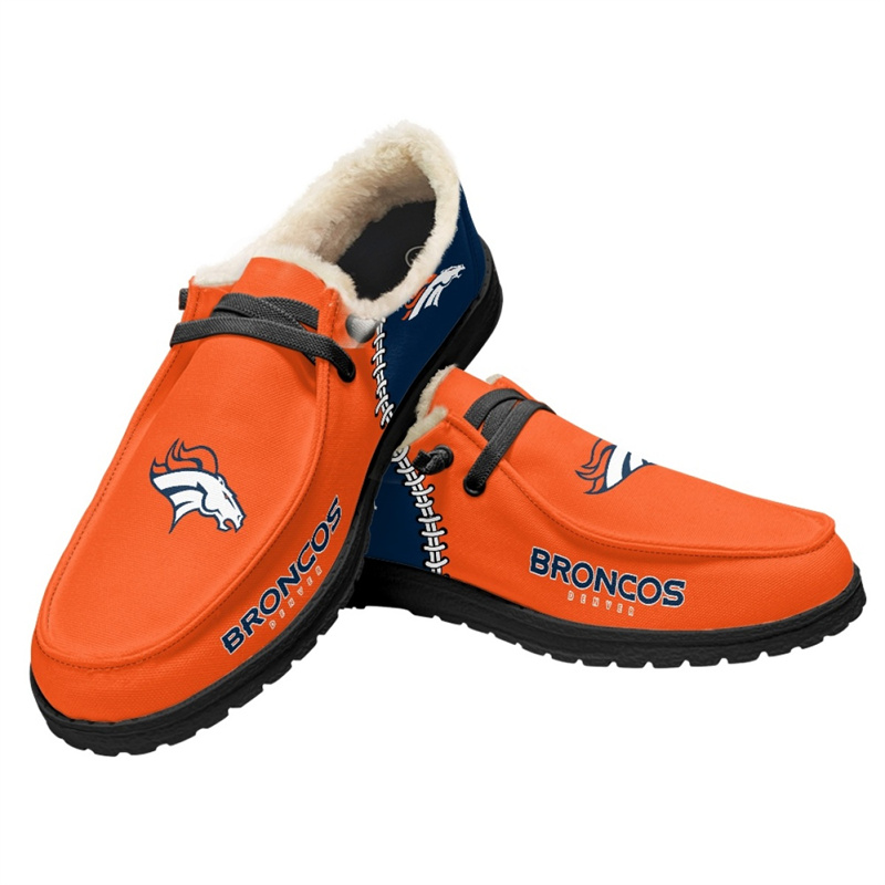 Women's Denver Broncos Loafers Lace Up Fuzzy Lined Shoes 002 (Pls check description for details)