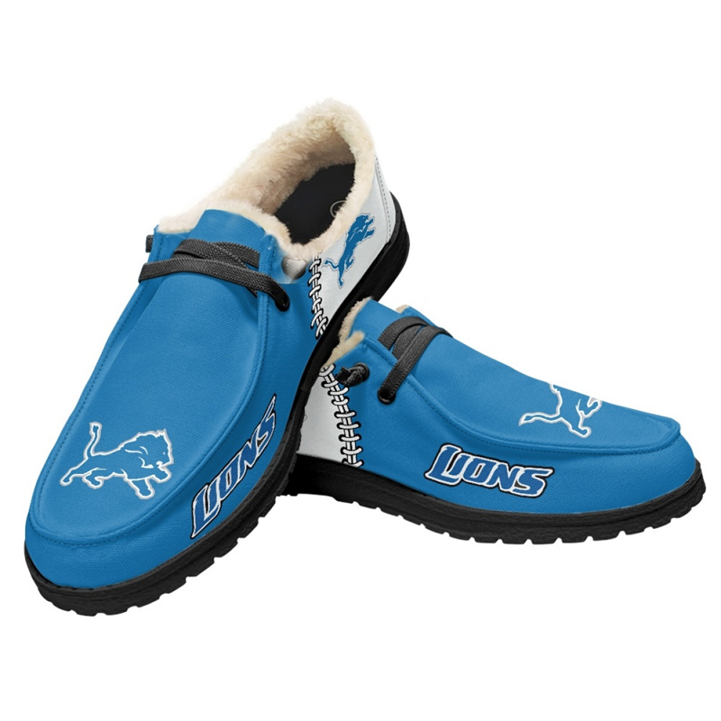 Women's Detroit Lions Loafers Lace Up Fuzzy Lined Shoes 002 (Pls check description for details)
