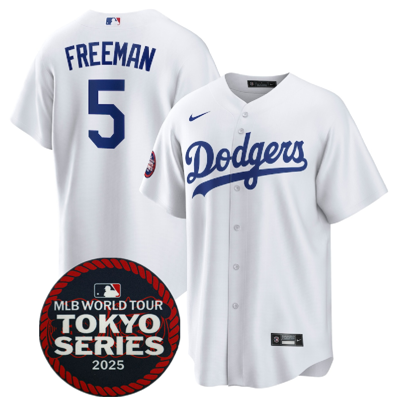 Men's Los Angeles Dodgers #5 Freddie Freeman White 2025 World Tour: Tokyo Series Home Stitched Baseball Jersey
